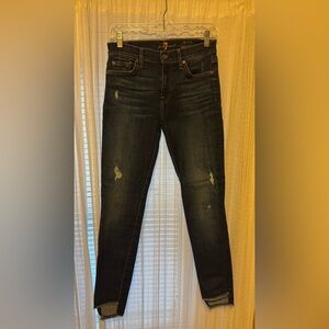 7 For All Mankind Dark Blue Mid-Rise Skinny Jeans